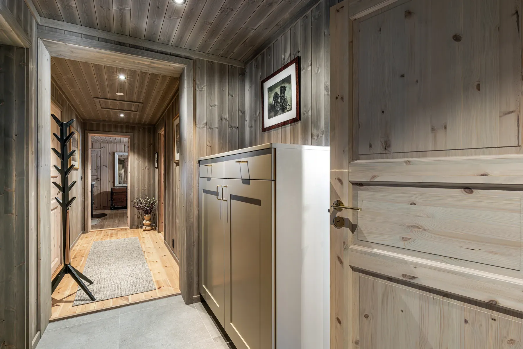 Hallway with panelling and a bespoke cupboard, Lykkja