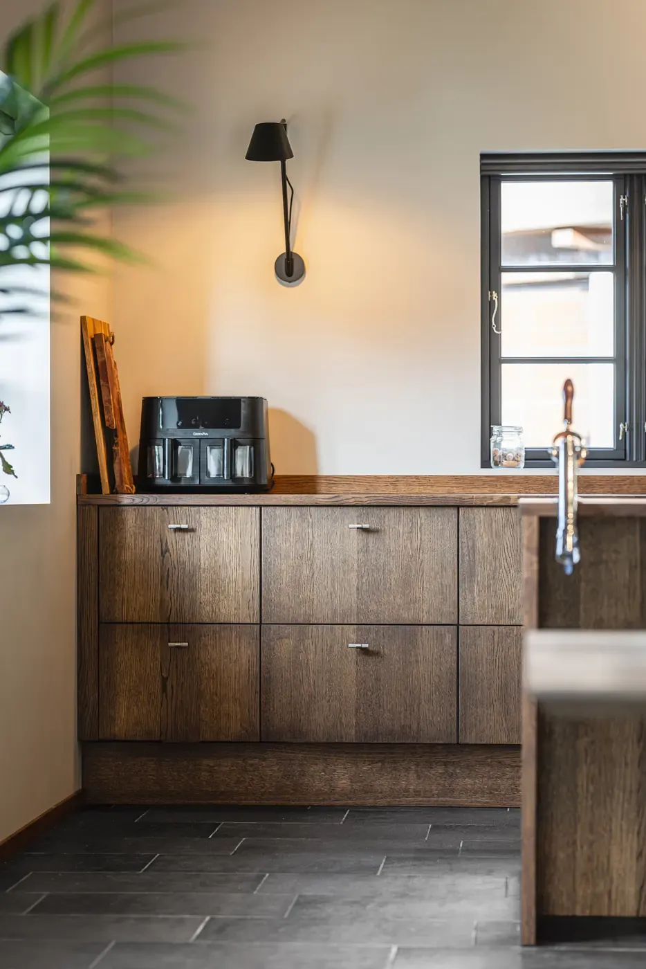 Kitchen units in dark oak